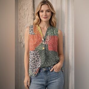Vilagallo Floral Multicolor sleeveless Blouse sz 36 euc adorable!